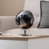 20 cm Metallic Black World Globe with Metal Stand for Home School
