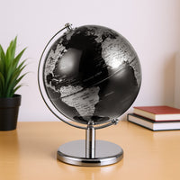 20 cm Metallic Black World Globe with Metal Stand for Home School