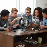 20 cm Metallic Black World Globe with Metal Stand for Home School