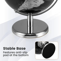 20 cm Metallic Black World Globe with Metal Stand for Home School