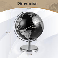 20 cm Metallic Black World Globe with Metal Stand for Home School