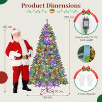 180/210 CM Pre-Lit Artificial Christmas Tree with Multicolored LED Lights and Foldable Metal Stand