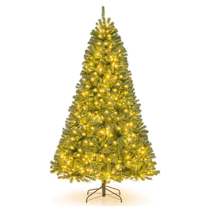 180/210 CM Pre-Lit Artificial Christmas Tree with 635/989 Lush PVC Branch Tips and Foldable Metal Stand
