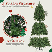 180/210 CM Pre-Lit Artificial Christmas Tree with 635/989 Lush PVC Branch Tips and Foldable Metal Stand