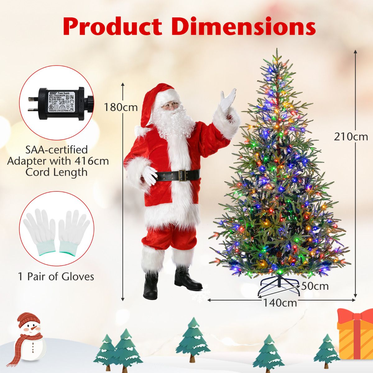 1.8/2.1M Pre-Lit Artificial Christmas Tree with 11 Light Modes 250/300 Warm White and Multicolored LED Lights