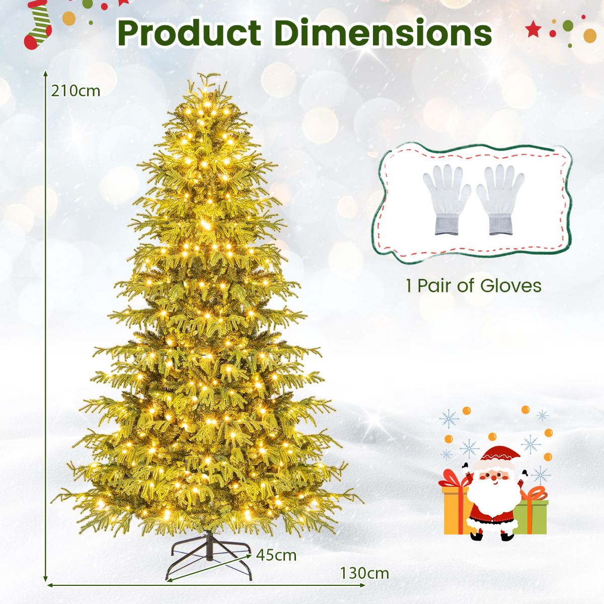 Artificial Christmas Tree with Warm White LED Lights and Branch Tips