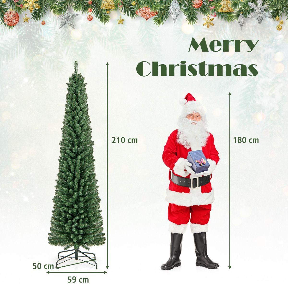 150 cm/180 cm/210 cm/240 cm Pencil Christmas Tree with LED Lights and Memory Branchs