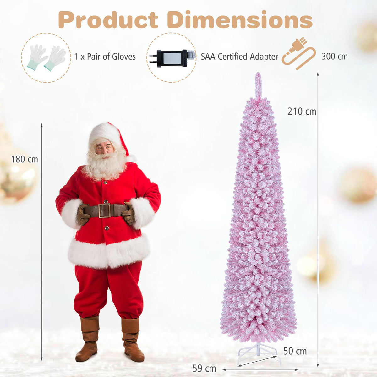 150/180/210cm Flocked Pre-Lit Pencil Christmas Tree with 8 Modes