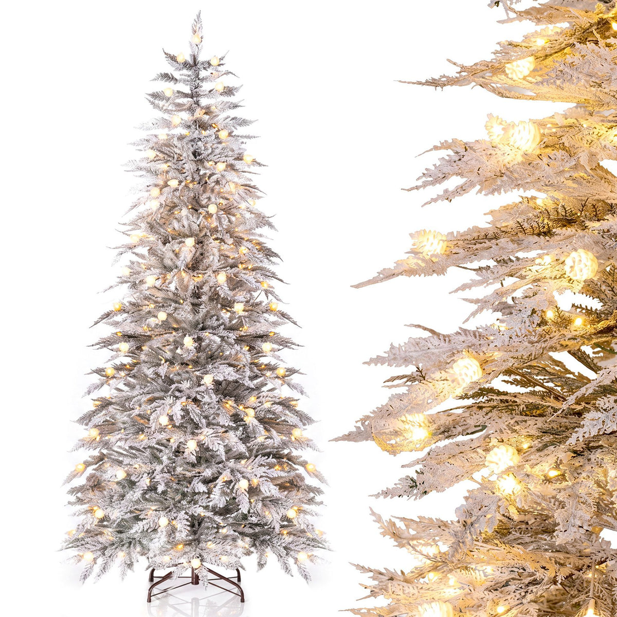 180/210cm Flocked Cypress Christmas Tree, Pre-Lit, Hinged