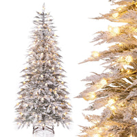 180/210cm Flocked Cypress Christmas Tree, Pre-Lit, Hinged