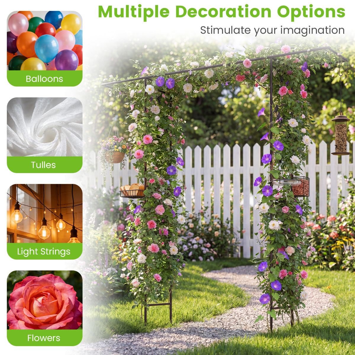 213 cm Garden Arch Feeding Station Heavy-duty Arch Trellis