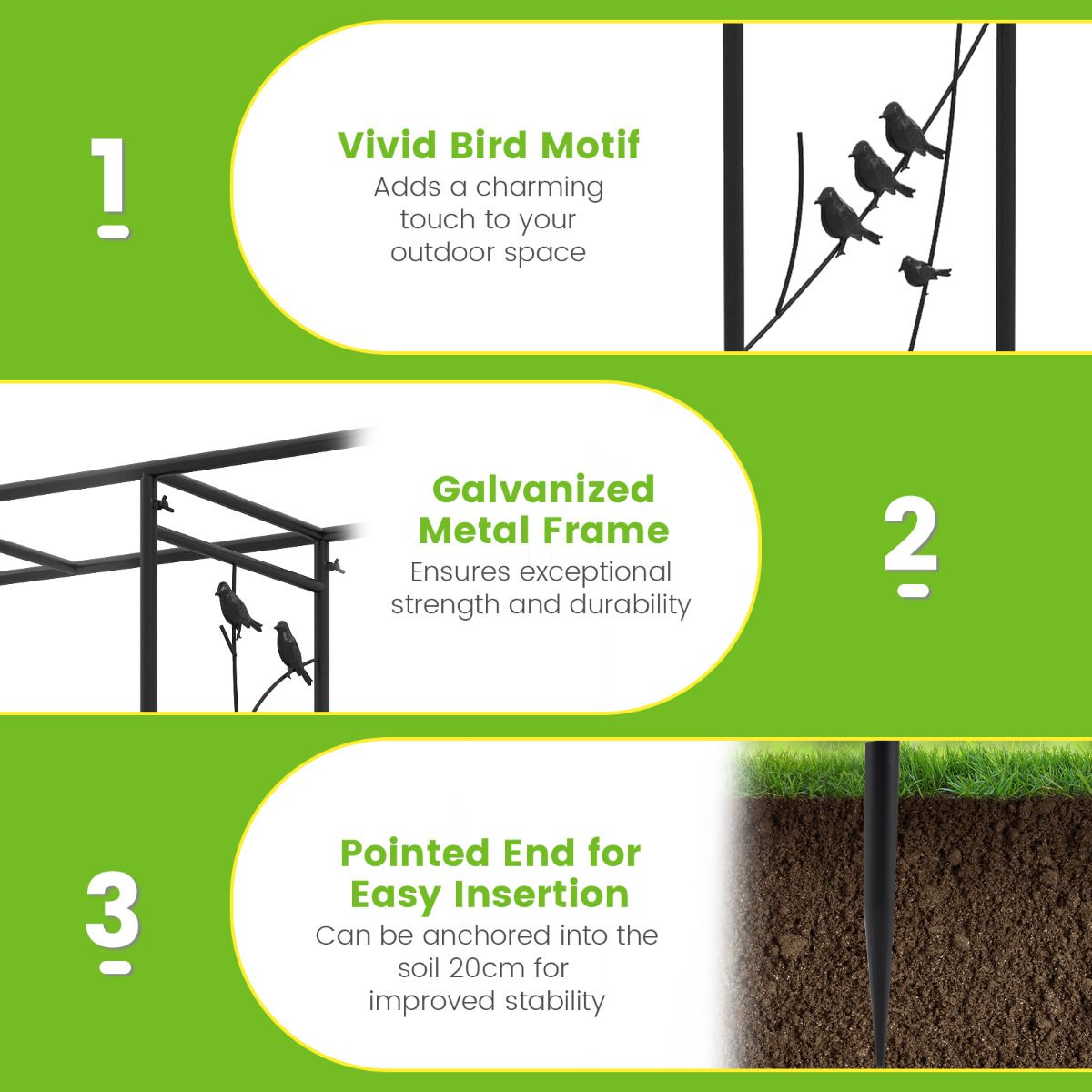 213 cm Garden Arch Feeding Station Heavy-duty Arch Trellis