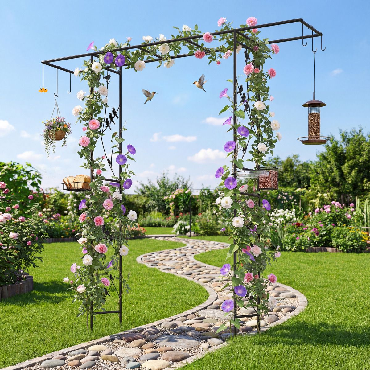 213 cm Garden Arch Feeding Station Heavy-duty Arch Trellis