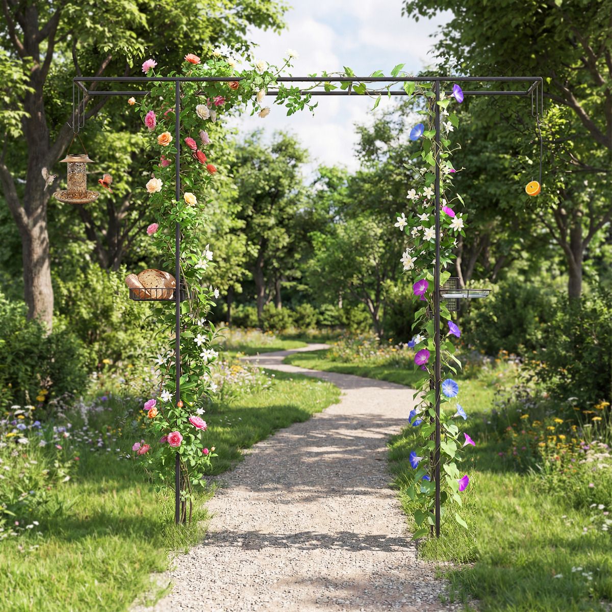 213 cm Garden Arch Feeding Station Heavy-duty Arch Trellis