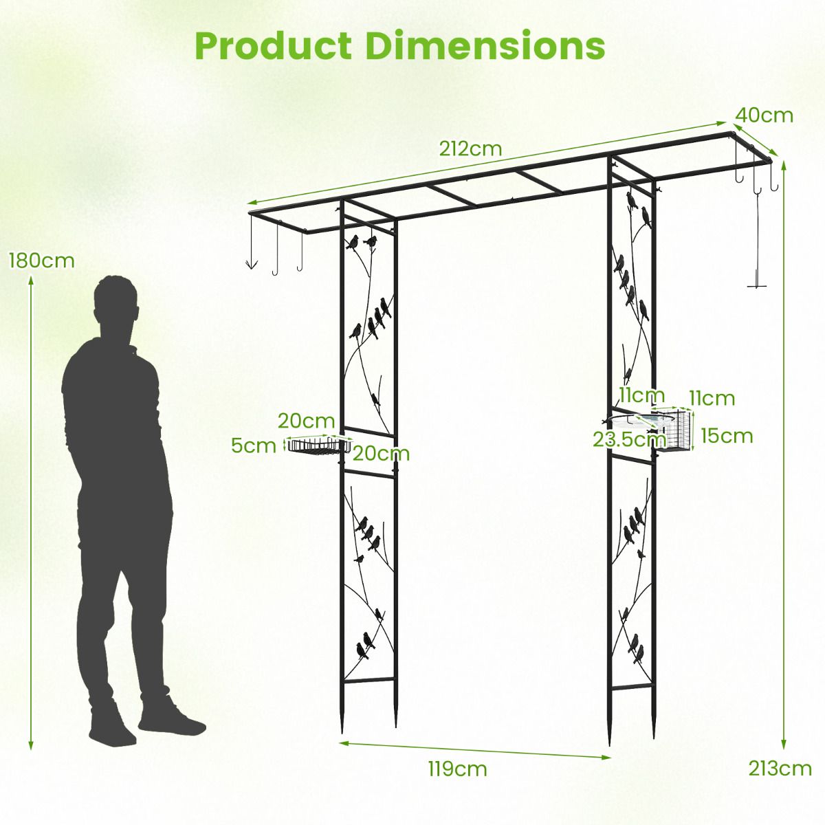 213 cm Garden Arch Feeding Station Heavy-duty Arch Trellis