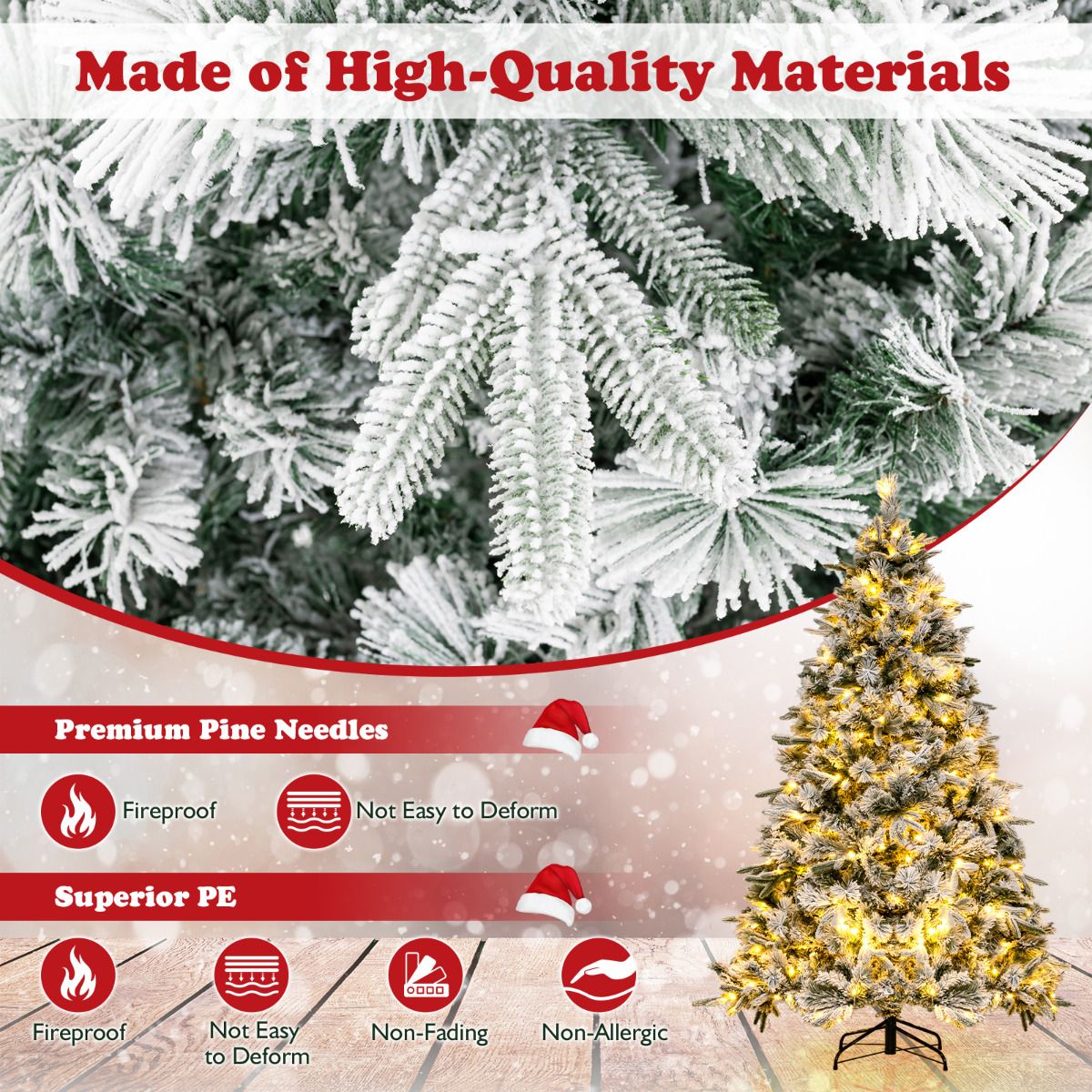 215 cm Artificial Xmas Tree with Pine Needles and LED Lights