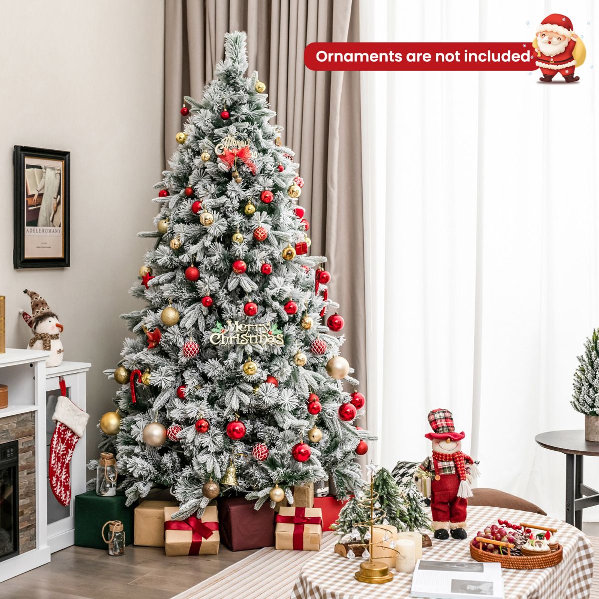 215 cm Artificial Xmas Tree with Pine Needles and LED Lights