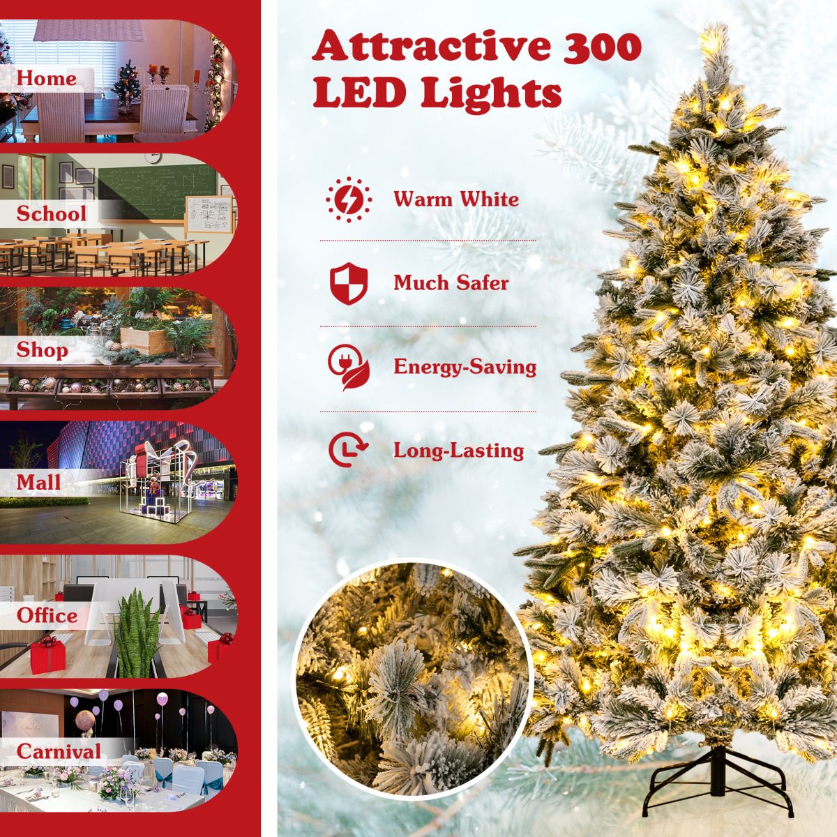 215 cm Artificial Xmas Tree with Pine Needles and LED Lights