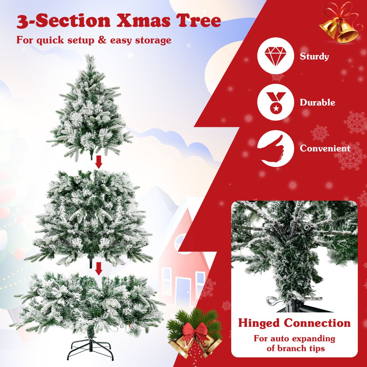 215 cm Artificial Xmas Tree with Pine Needles and LED Lights