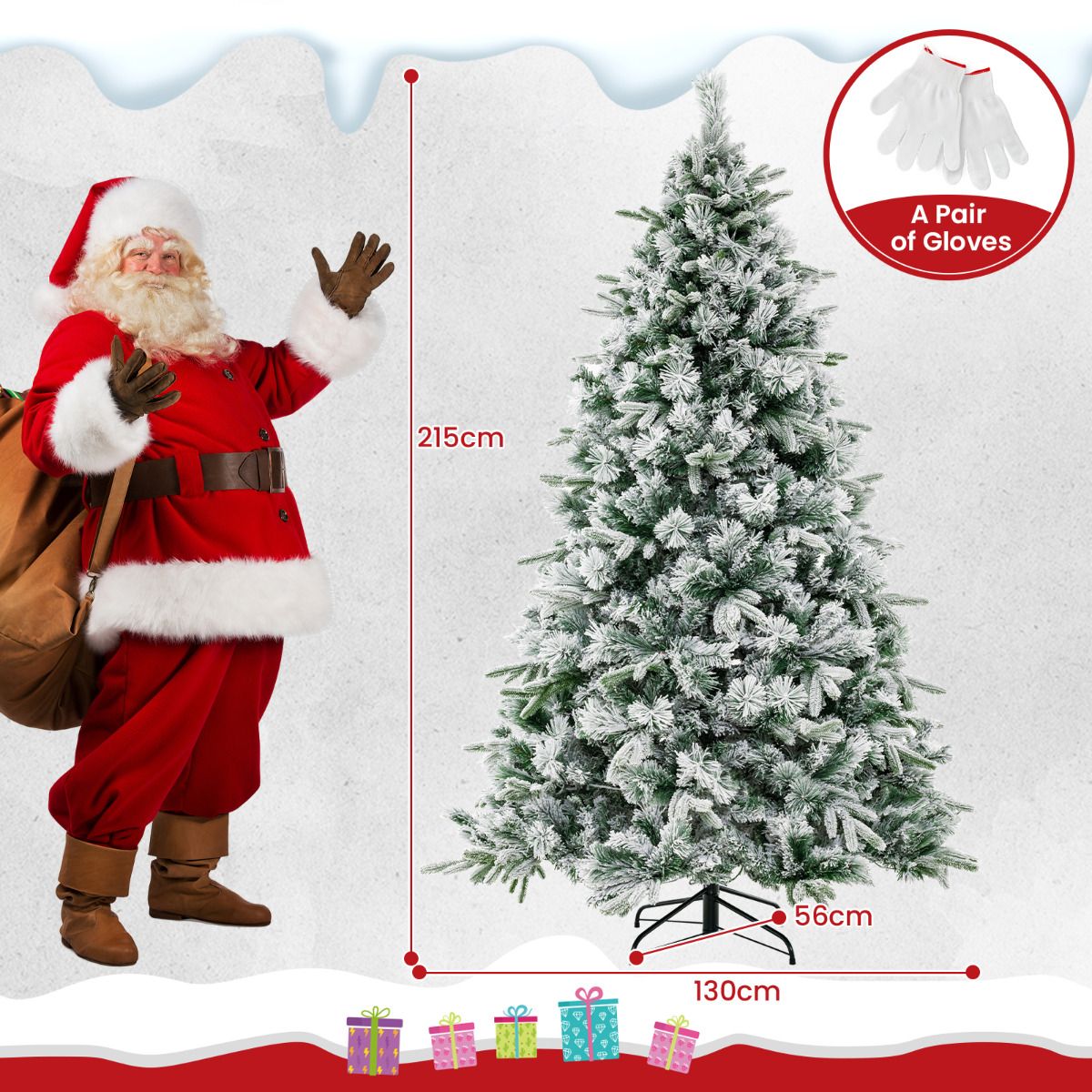 215 cm Artificial Xmas Tree with Pine Needles and LED Lights