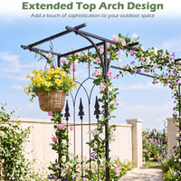 215cm Arch Trellis Garden Arbor w/ Extended Roof for Climbing Plants Roses Vines Wedding