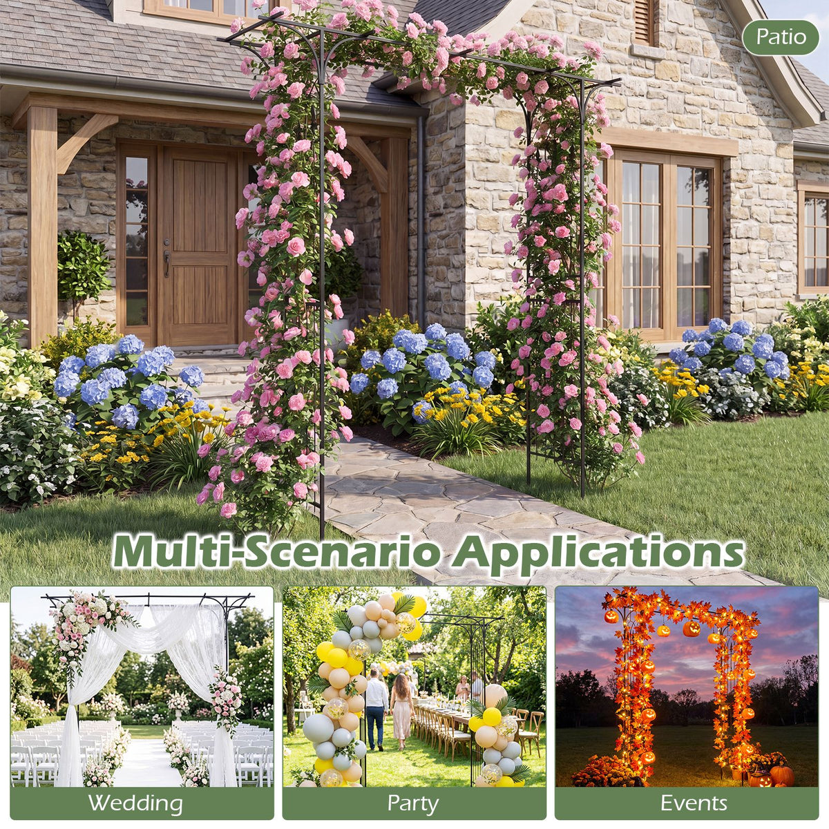 215cm Arch Trellis Garden Arbor w/ Extended Roof for Climbing Plants Roses Vines Wedding