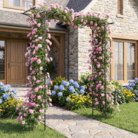 215cm Arch Trellis Garden Arbor w/ Extended Roof for Climbing Plants Roses Vines Wedding