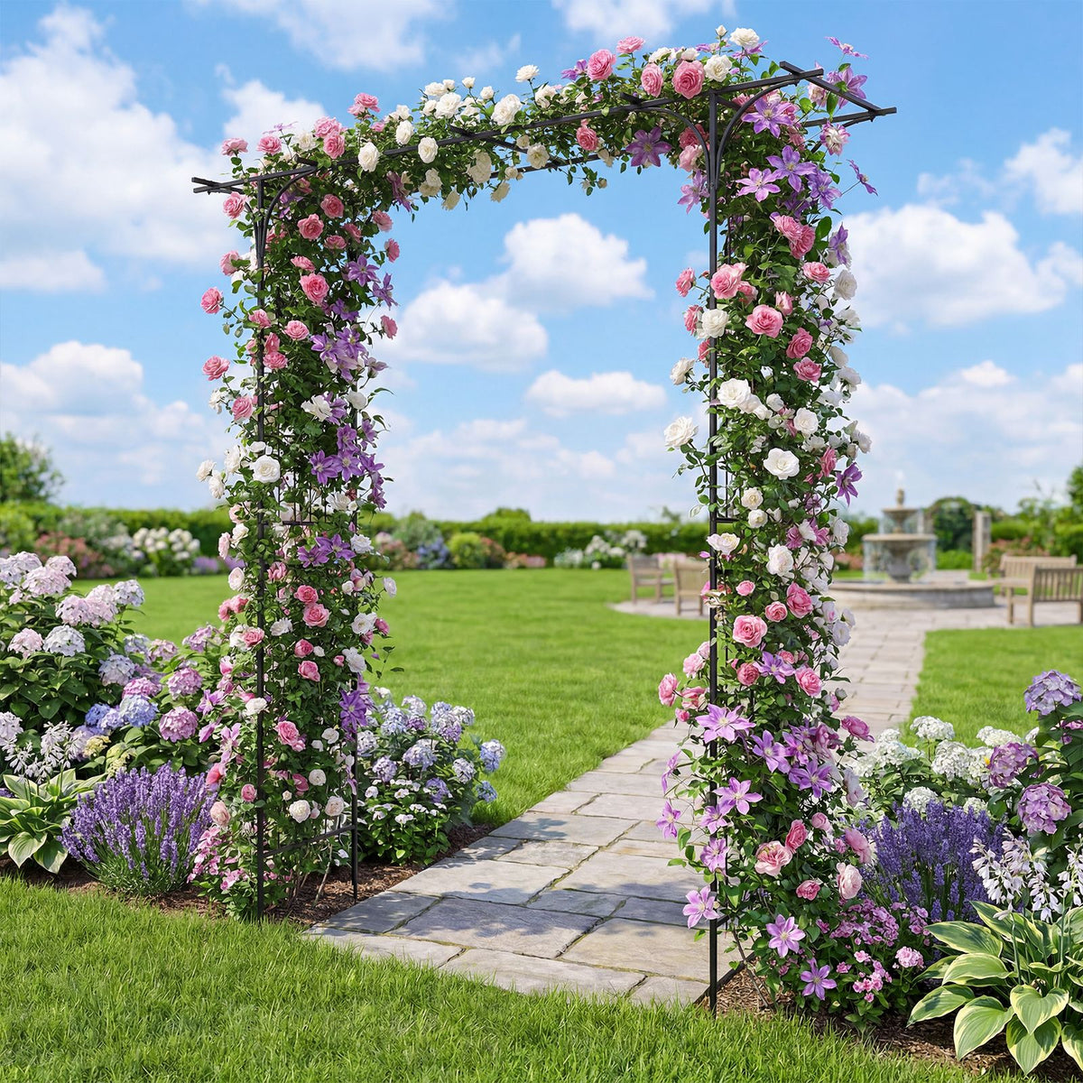 215cm Arch Trellis Garden Arbor w/ Extended Roof for Climbing Plants Roses Vines Wedding