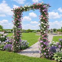 215cm Arch Trellis Garden Arbor w/ Extended Roof for Climbing Plants Roses Vines Wedding