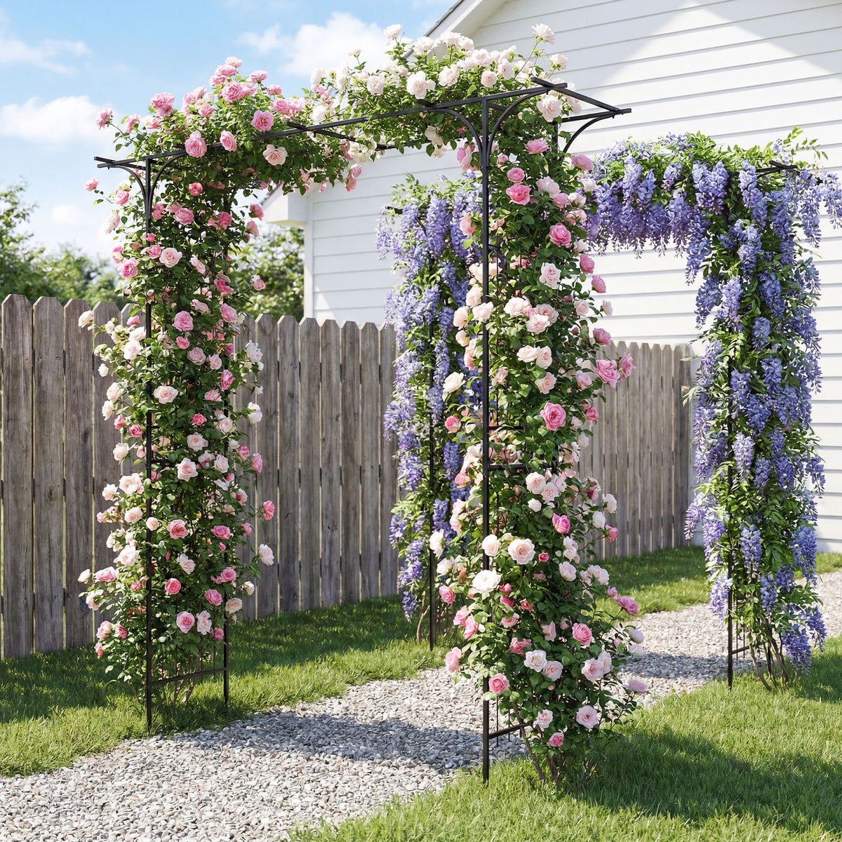 215cm Arch Trellis Garden Arbor w/ Extended Roof for Climbing Plants Roses Vines Wedding