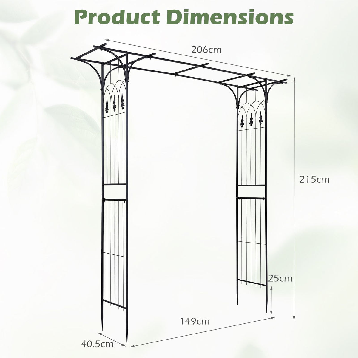 215cm Arch Trellis Garden Arbor w/ Extended Roof for Climbing Plants Roses Vines Wedding
