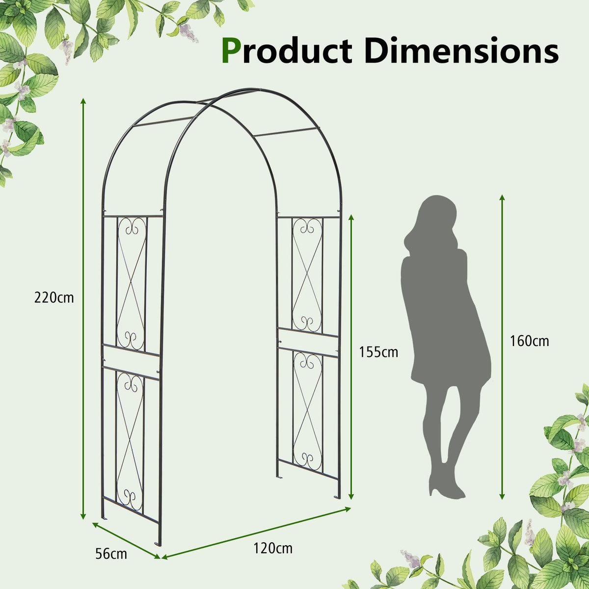 220CM Garden Arch Arbor Trellis for Climbing Plants Roses Vines