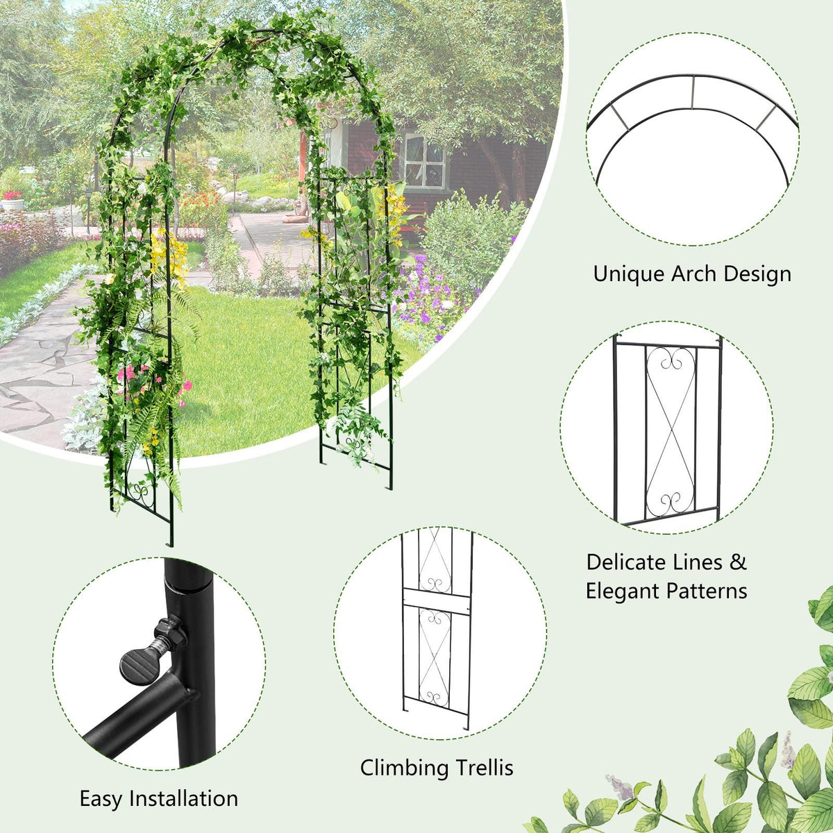 220CM Garden Arch Arbor Trellis for Climbing Plants Roses Vines