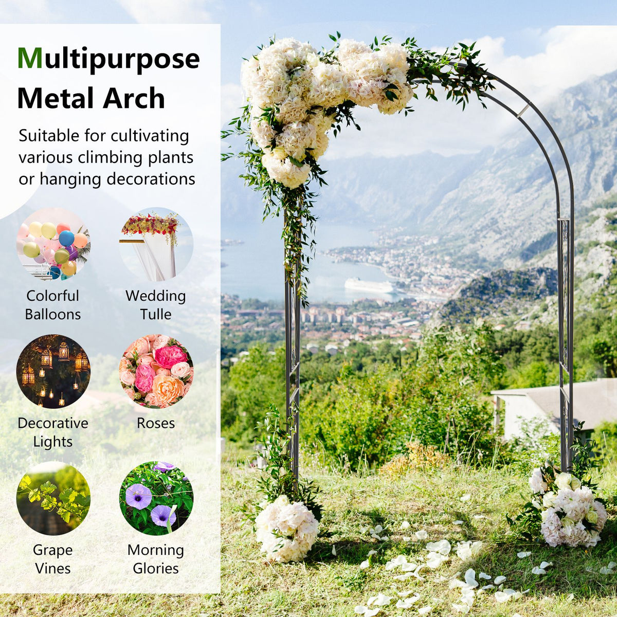 220CM Garden Arch Arbor Trellis for Climbing Plants Roses Vines
