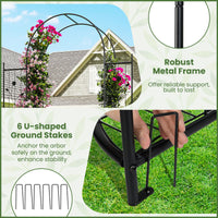 220 cm Tall Garden Arch with Gate Planter Shelves Climbing Trellises Metal Arbor Archway