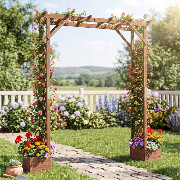 220 cm Tall Garden Arbor w/Planter Boxes & Hanging Roof