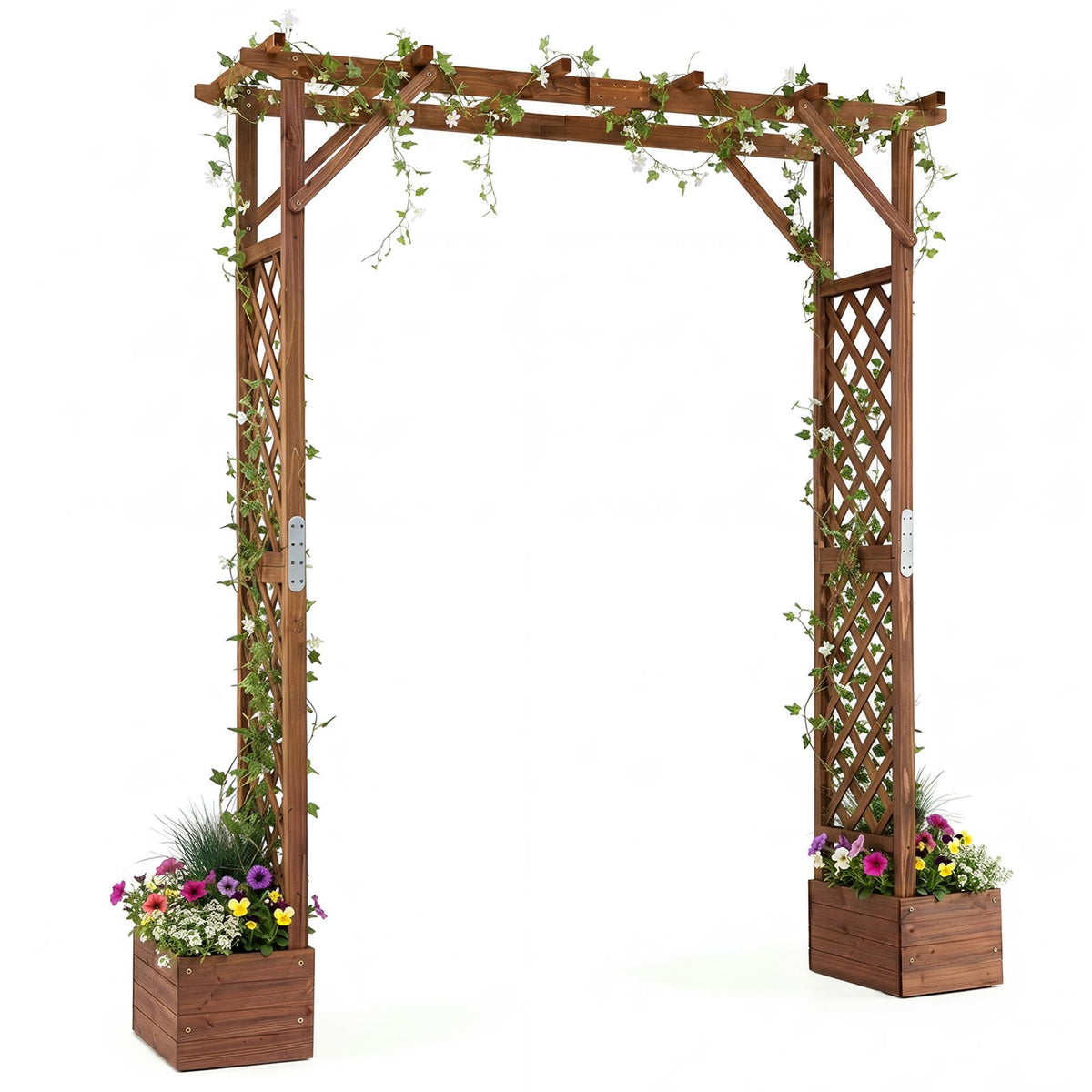 220 cm Tall Garden Arbor w/Planter Boxes & Hanging Roof