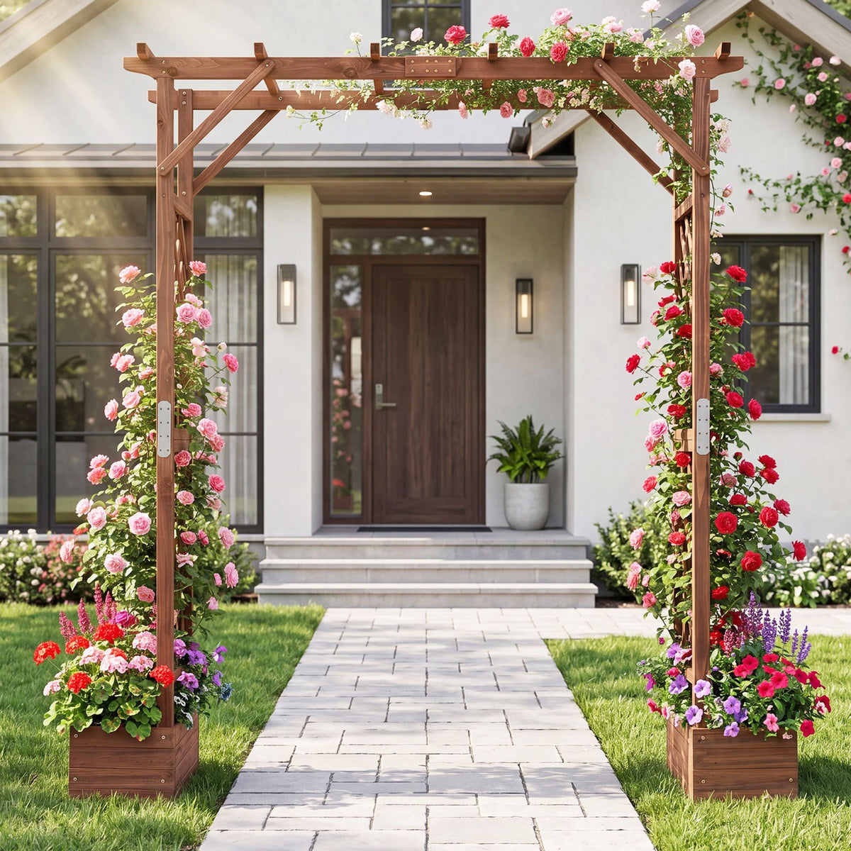220 cm Tall Garden Arbor w/Planter Boxes & Hanging Roof