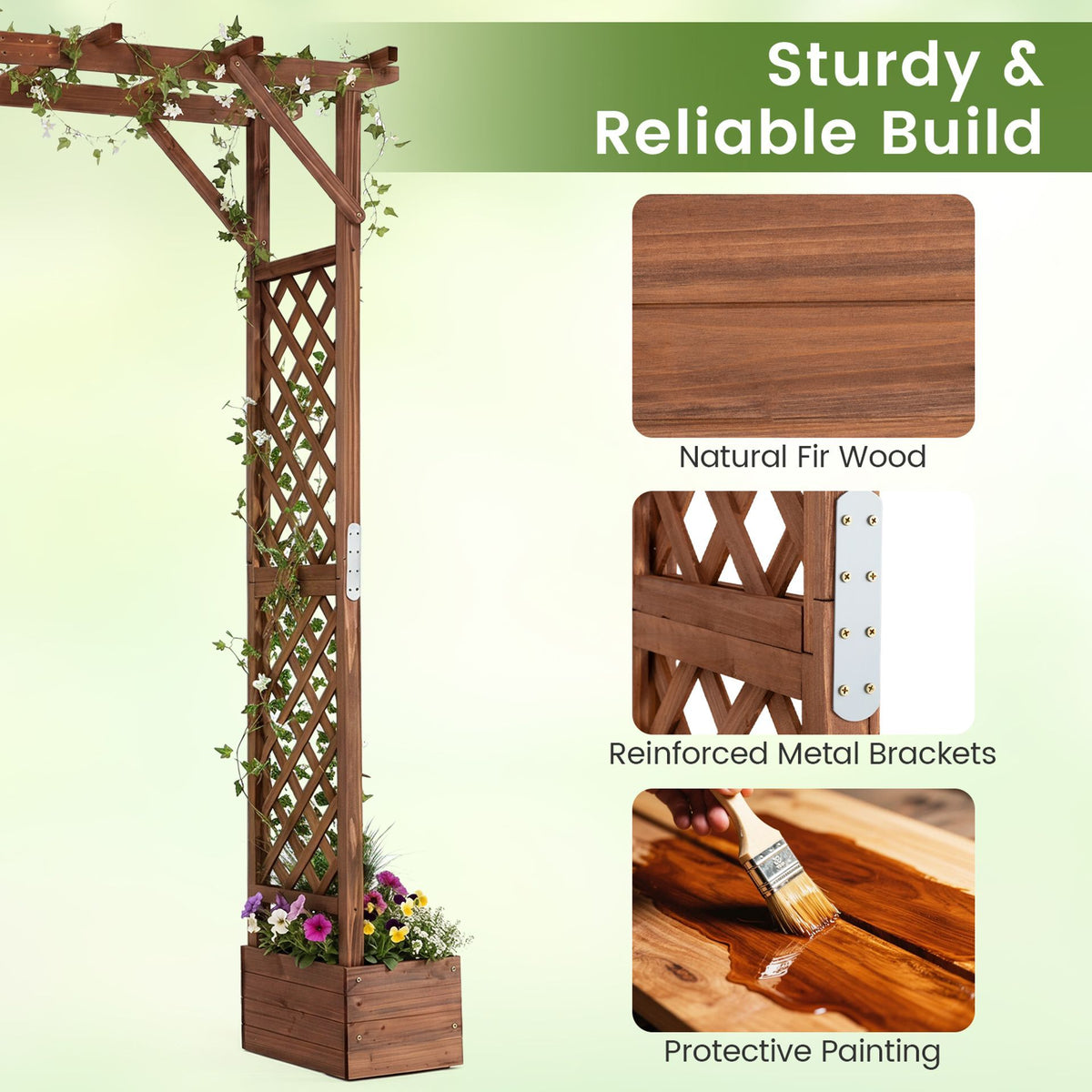 220 cm Tall Garden Arbor w/Planter Boxes & Hanging Roof