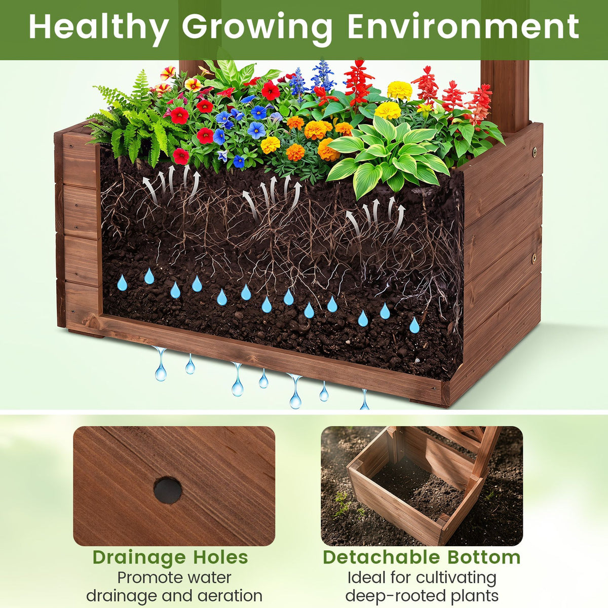 220 cm Tall Garden Arbor w/Planter Boxes & Hanging Roof
