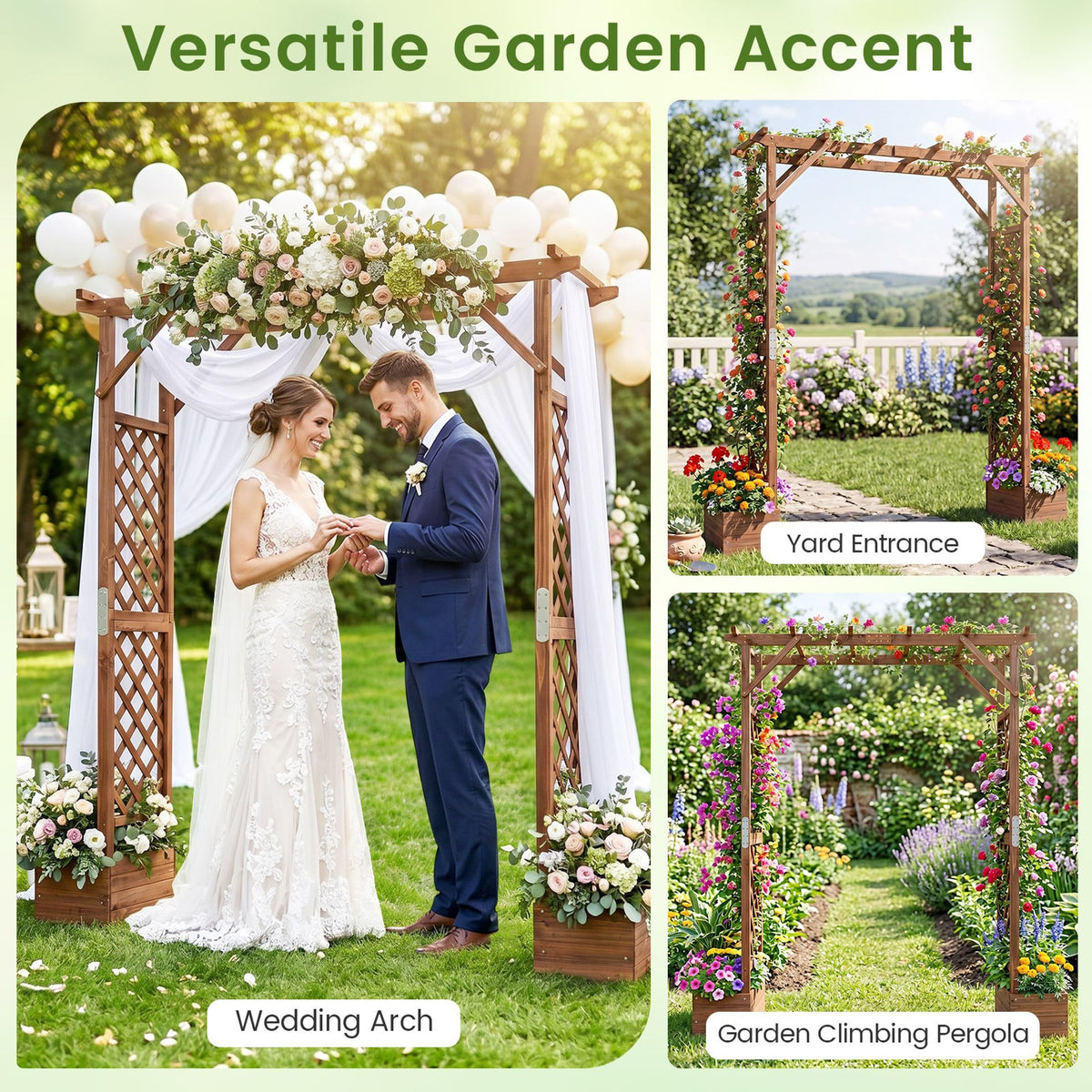 220 cm Tall Garden Arbor w/Planter Boxes & Hanging Roof