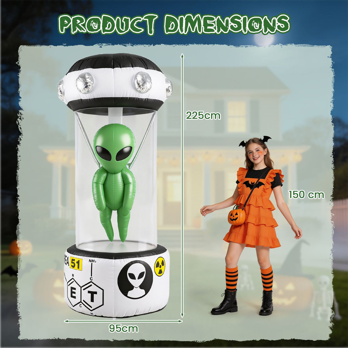 225cm Halloween Inflatable Alien Halloween Blow Up Alien Outdoor Decoration