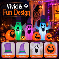 240cm Halloween Blow up Cute Ghosts and Pumpkins with Built-in RGB LED Lights
