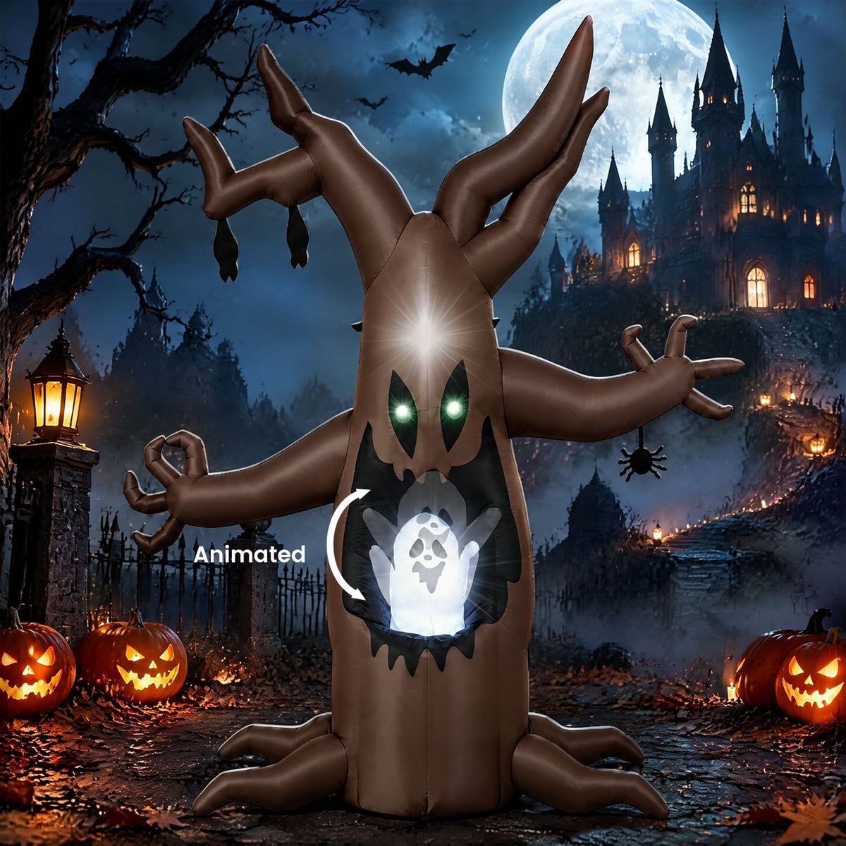 Giantex 240cm Halloween Inflatable Tree with Animated Popping Ghost