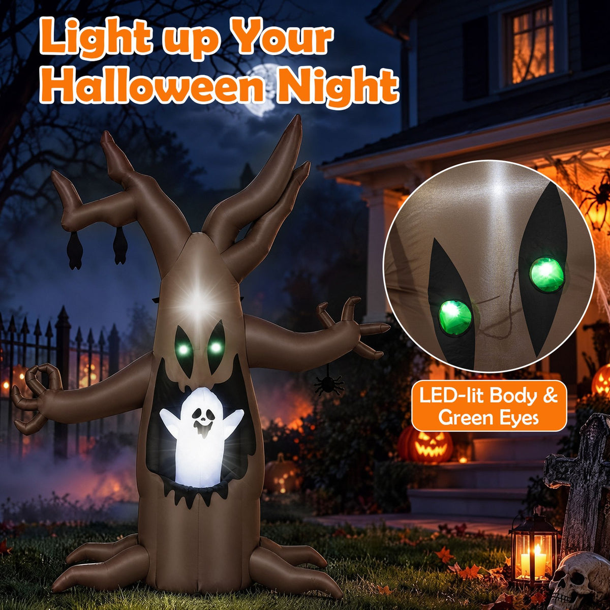 Giantex 240cm Halloween Inflatable Tree with Animated Popping Ghost