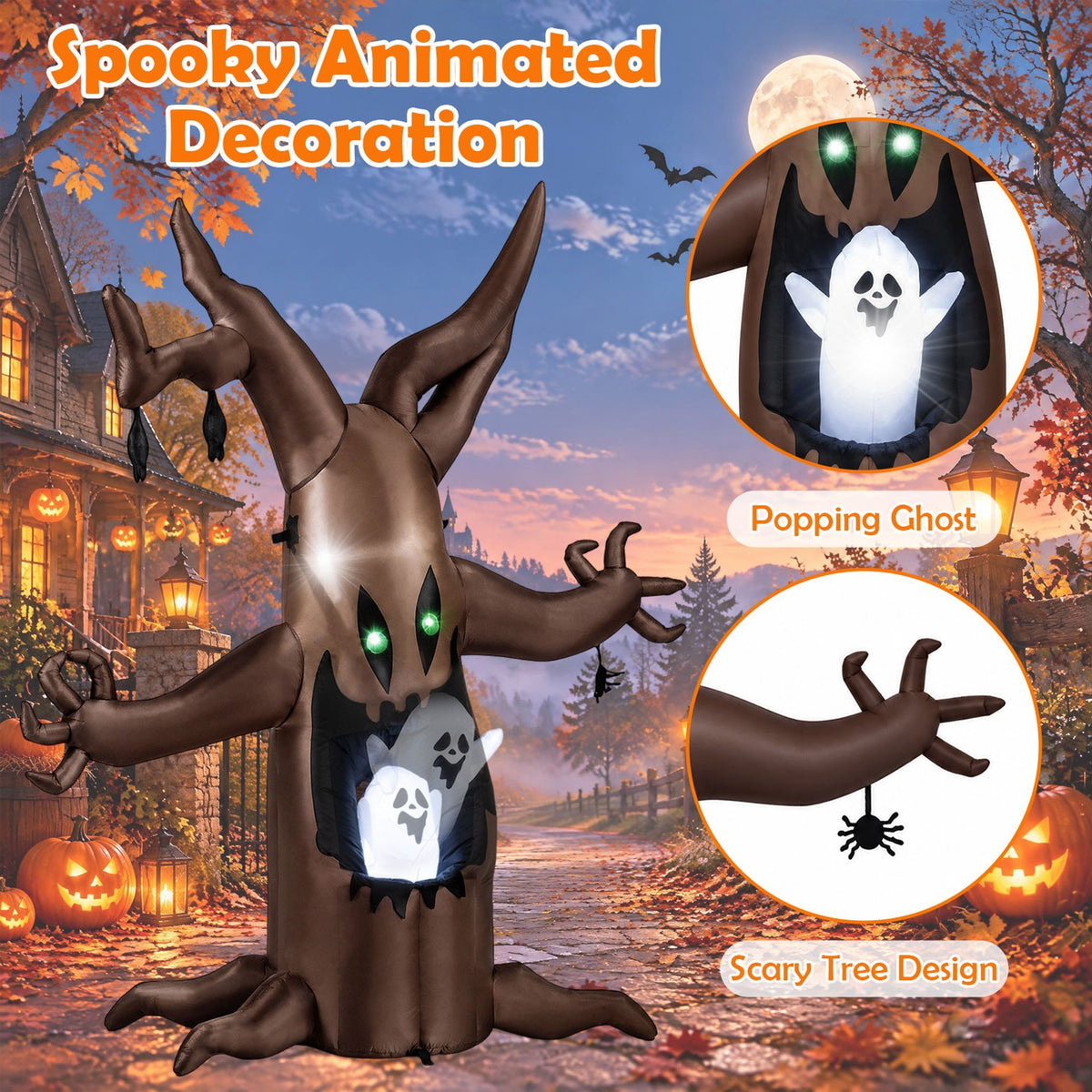 Giantex 240cm Halloween Inflatable Tree with Animated Popping Ghost