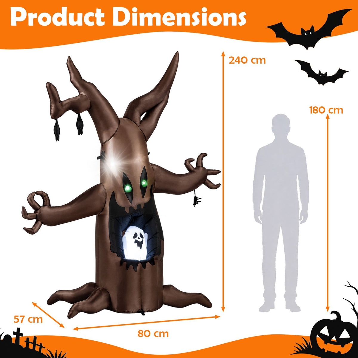 Giantex 240cm Halloween Inflatable Tree with Animated Popping Ghost