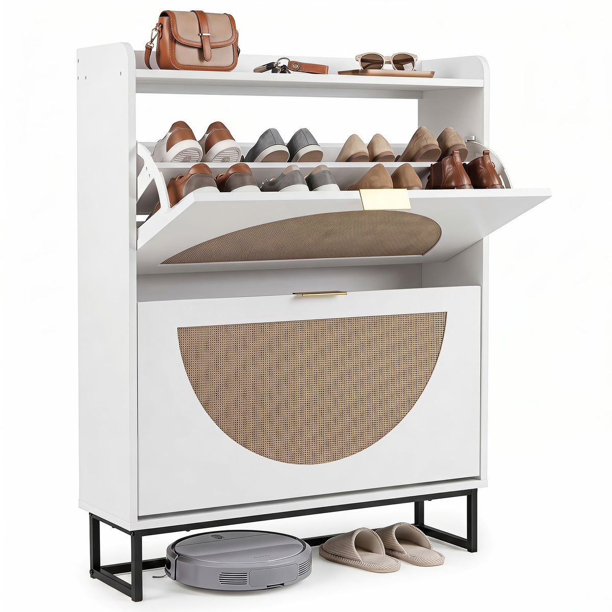 24cm Narrow Shoe Storage Cabinet with 2 Flip Drawers for Entryway