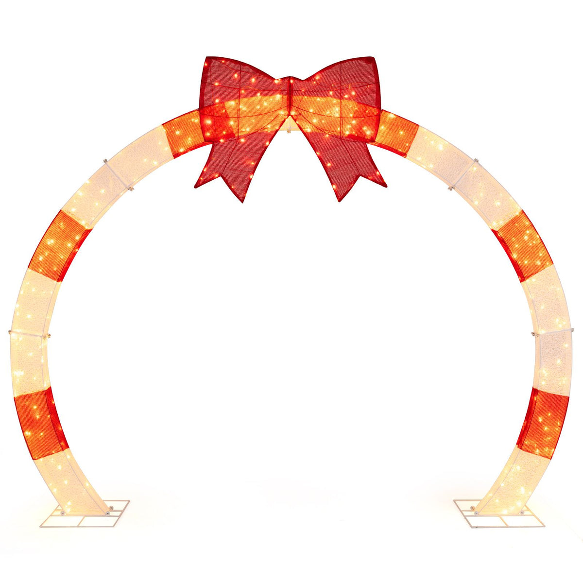 256cm Christmas Pre-lit Festive Arch with Large Bow and Warm White LED Lights for Yard