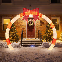 256cm Christmas Pre-lit Festive Arch with Large Bow and Warm White LED Lights for Yard